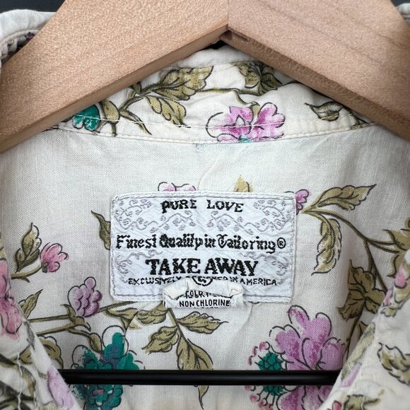 Vintage 70s boho pure love takeaway cottagecore button up shirt grandmacore L - Picture 3 of 10